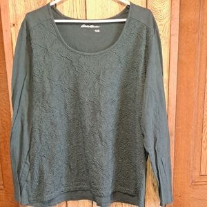 Eddie Bauer Dark Green Scoop-Neck Long Sleeve Top with Textured Front Women 2XL